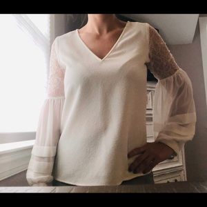 Express Cream Sheer & Lace Blouse